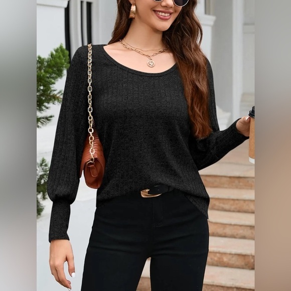 Serene Ribbed Lantern Sleeve Knit Top - Picture 2 of 4